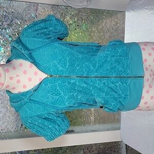 Y2k Vintage Juicy Couture Butterfly Monogram Blue Terry Cloth Short Sleeve SZ:M